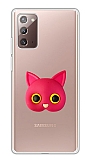Samsung Galaxy Note 20 Kedi Figrl Telefon Tutuculu Koyu Pembe Silikon Klf