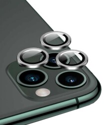 Apple iPhone 12 Pro Max 6.7 inç Metal Kenarlı Cam Silver Kamera Lensi Koruyucu - 1