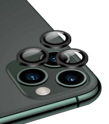 Apple iPhone 12 Pro Max 6.7 inç Metal Kenarlı Cam Siyah Kamera Lensi Koruyucu - 1