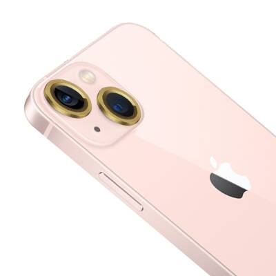 Apple iPhone 13 Metal Kenarlı Cam Gold Kamera Lensi Koruyucu - 1