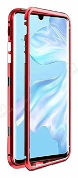 Dafoni Glass Guard Huawei P30 Pro Metal Kenarlı Cam Kırmızı Kılıf - 1