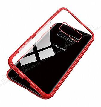 Dafoni Glass Guard Samsung Galaxy S10 Metal Kenarlı Cam Kırmızı Kılıf - 1