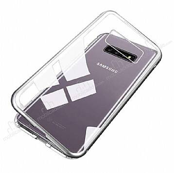 Dafoni Glass Guard Samsung Galaxy S10 Metal Kenarlı Cam Silver Kılıf - 1