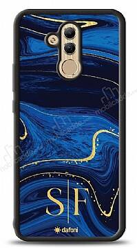 Dafoni Glossy Huawei Mate 20 Lite Kişiye Özel Çift Harf Simli Lacivert Mermer Kılıf - 1