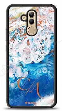 Dafoni Glossy Huawei Mate 20 Lite Kişiye Özel Çift Harf Simli Okyanus Mermer Kılıf - 1