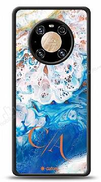 Dafoni Glossy Huawei Mate 40 Pro Kişiye Özel Çift Harf Simli Okyanus Mermer Kılıf - 1