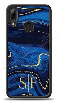 Dafoni Glossy Huawei P20 Lite Kişiye Özel Çift Harf Simli Lacivert Mermer Kılıf - 1