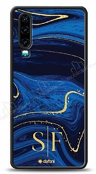 Dafoni Glossy Huawei P30 Kişiye Özel Çift Harf Simli Lacivert Mermer Kılıf - 1