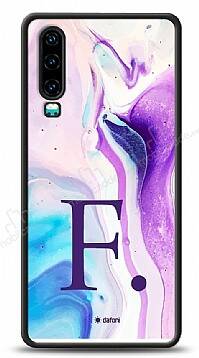 Dafoni Glossy Huawei P30 Kişiye Özel Harf Simli Pembe Mermer Desenli Kılıf - 1