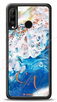 Dafoni Glossy Huawei P30 Lite Kişiye Özel Çift Harf Simli Okyanus Mermer Kılıf - 1