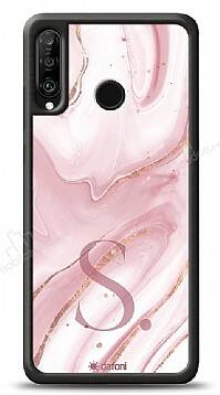 Dafoni Glossy Huawei P30 Lite Kişiye Özel Harf Simli Pembe Mermer Kılıf - 1