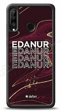 Dafoni Glossy Huawei P30 Lite Kişiye Özel İsimli Simli Bordo Mermer Desenli Kılıf - 1