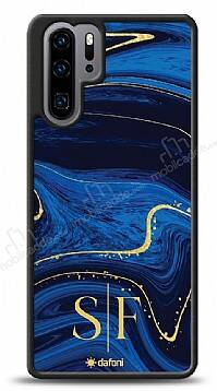 Dafoni Glossy Huawei P30 Pro Kişiye Özel Çift Harf Simli Lacivert Mermer Kılıf - 1