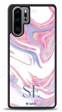 Dafoni Glossy Huawei P30 Pro Kişiye Özel Çift Harf Simli Pembe Mermer Kılıf - 1