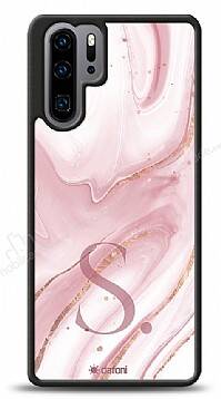 Dafoni Glossy Huawei P30 Pro Kişiye Özel Harf Simli Pembe Mermer Kılıf - 1