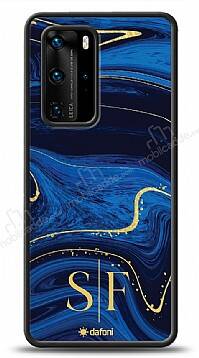 Dafoni Glossy Huawei P40 Kişiye Özel Çift Harf Simli Lacivert Mermer Kılıf - 1