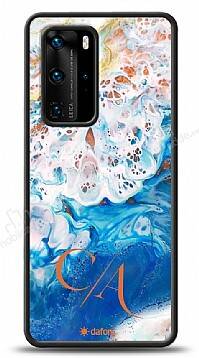 Dafoni Glossy Huawei P40 Kişiye Özel Çift Harf Simli Okyanus Mermer Kılıf - 1