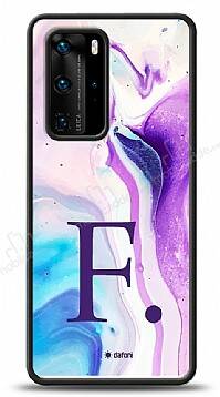 Dafoni Glossy Huawei P40 Kişiye Özel Harf Simli Pembe Mermer Desenli Kılıf - 1