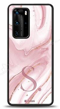 Dafoni Glossy Huawei P40 Kişiye Özel Harf Simli Pembe Mermer Kılıf - 1