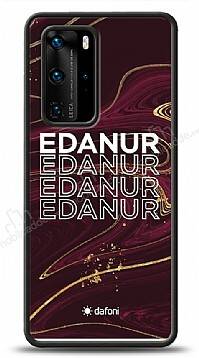 Dafoni Glossy Huawei P40 Kişiye Özel İsimli Simli Bordo Mermer Desenli Kılıf - 1