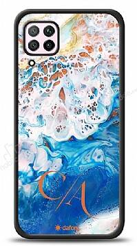 Dafoni Glossy Huawei P40 Lite Kişiye Özel Çift Harf Simli Okyanus Mermer Kılıf - 1