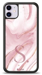 Dafoni Glossy iPhone 11 Kişiye Özel Harf Simli Pembe Mermer Kılıf - 1