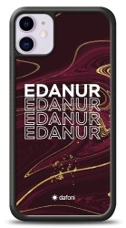 Dafoni Glossy iPhone 11 Kişiye Özel İsimli Simli Bordo Mermer Desenli Kılıf - 1