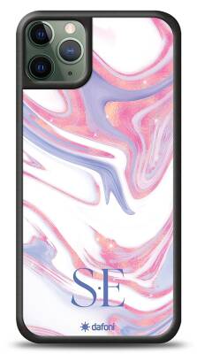 Dafoni Glossy iPhone 11 Pro Kişiye Özel Çift Harf Simli Pembe Mermer Kılıf - 1