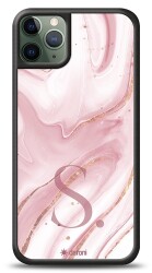 Dafoni Glossy iPhone 11 Pro Kişiye Özel Harf Simli Pembe Mermer Kılıf - 1