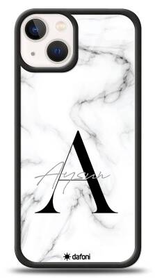 Dafoni Glossy iPhone 13 Mini Kişiye Özel Harf İsimli White Marble Kılıf - 1