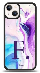 Dafoni Glossy iPhone 13 Mini Kişiye Özel Harf Simli Pembe Mermer Desenli Kılıf - 1