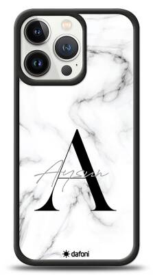 Dafoni Glossy iPhone 13 Pro Kişiye Özel Harf İsimli White Marble Kılıf - 1