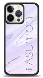 Dafoni Glossy iPhone 13 Pro Kişiye Özel İsimli Simli Mor Mermer Kılıf - 1