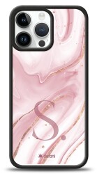 Dafoni Glossy iPhone 13 Pro Max Kişiye Özel Harf Simli Pembe Mermer Kılıf - 1