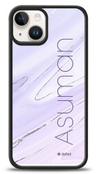 Dafoni Glossy iPhone 15 Kişiye Özel İsimli Simli Mor Mermer Kılıf - 1