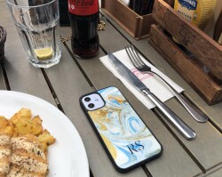 Dafoni Glossy iPhone XR Kişiye Özel Harfli Simli Gold Mermer Kılıf - 6