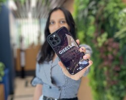 Dafoni Glossy iPhone XR Kişiye Özel İsimli Simli Bordo Mermer Desenli Kılıf - 2