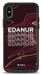 Dafoni Glossy iPhone XS Kişiye Özel İsimli Simli Bordo Mermer Desenli Kılıf - 1