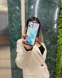 Dafoni Glossy iPhone XS Kişiye Özel Simli Renkli Mermer Kılıf - 4