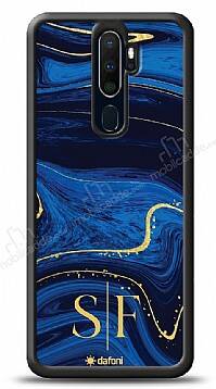 Dafoni Glossy Oppo A9 2020 Kişiye Özel Çift Harf Simli Lacivert Mermer Kılıf - 1