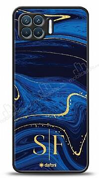 Dafoni Glossy Oppo Reno4 Lite Kişiye Özel Çift Harf Simli Lacivert Mermer Kılıf - 1