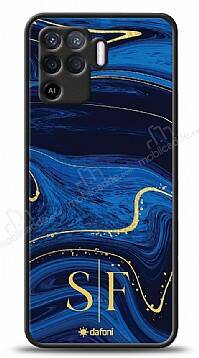 Dafoni Glossy Oppo Reno5 Lite Kişiye Özel Çift Harf Simli Lacivert Mermer Kılıf - 1