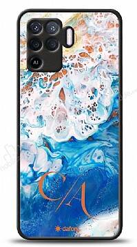 Dafoni Glossy Oppo Reno5 Lite Kişiye Özel Çift Harf Simli Okyanus Mermer Kılıf - 1