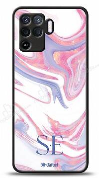 Dafoni Glossy Oppo Reno5 Lite Kişiye Özel Çift Harf Simli Pembe Mermer Kılıf - 1