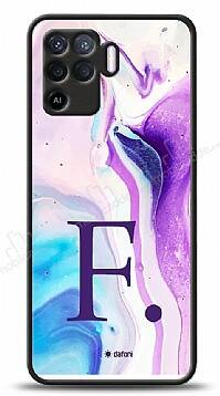 Dafoni Glossy Oppo Reno5 Lite Kişiye Özel Harf Simli Pembe Mermer Desenli Kılıf - 1