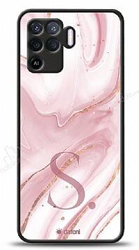 Dafoni Glossy Oppo Reno5 Lite Kişiye Özel Harf Simli Pembe Mermer Kılıf - 1