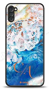 Dafoni Glossy Samsung Galaxy A11 Kişiye Özel Çift Harf Simli Okyanus Mermer Kılıf - 1