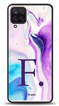 Dafoni Glossy Samsung Galaxy A12 Kişiye Özel Harf Simli Pembe Mermer Desenli Kılıf - 1