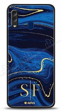 Dafoni Glossy Samsung Galaxy A20 / A30 Kişiye Özel Çift Harf Simli Lacivert Mermer Kılıf - 1