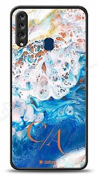 Dafoni Glossy Samsung Galaxy A20S Kişiye Özel Çift Harf Simli Okyanus Mermer Kılıf - 1